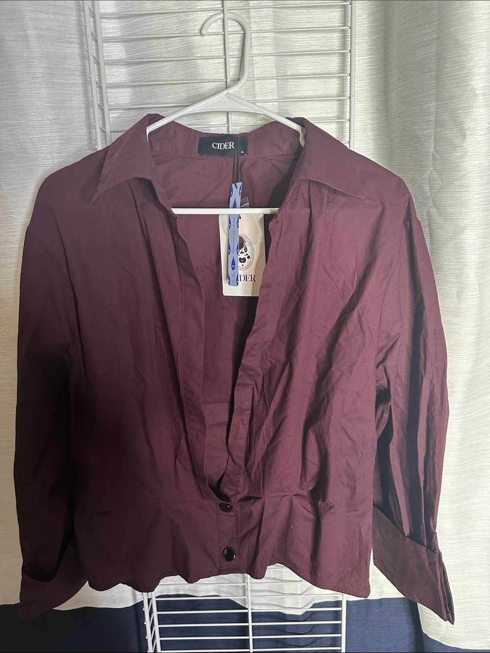 Cider Women's Deep Wine Deep V with two Button closure Collared Shirt